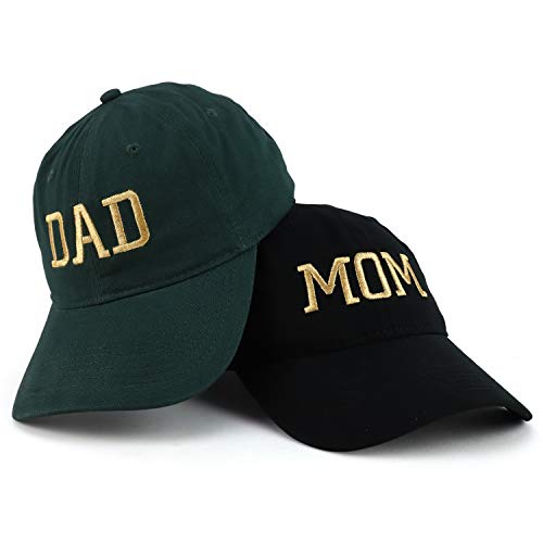 Trendy Apparel Shop Capital Gold Thread Mom and Dad Soft Cotton 2 Pc Cap Set