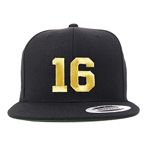 Trendy Apparel Shop Number 16 Gold Thread Flat Bill Snapback Baseball Cap