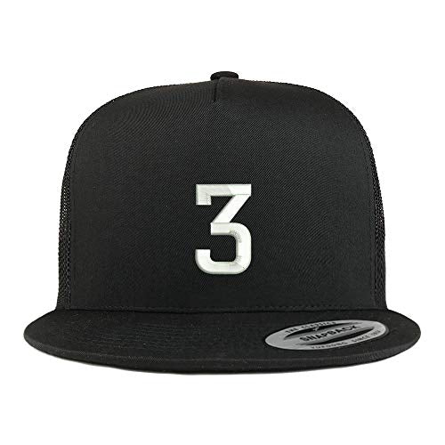 Trendy Apparel Shop Number 3 Embroidered 5 Panel Flatbill Trucker Mesh Cap