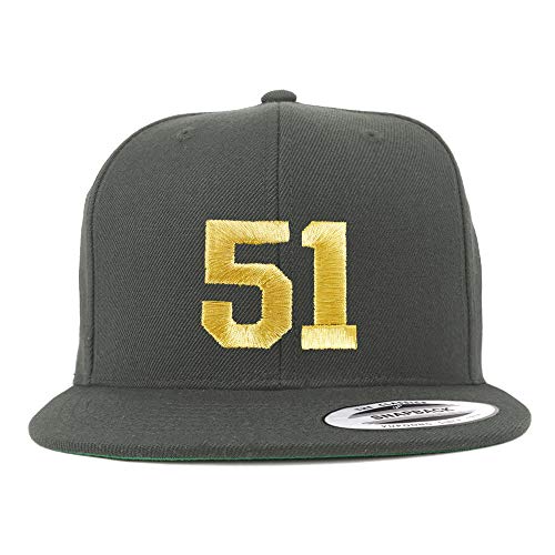 Trendy Apparel Shop Number 51 Gold Thread Flat Bill Snapback Baseball Cap