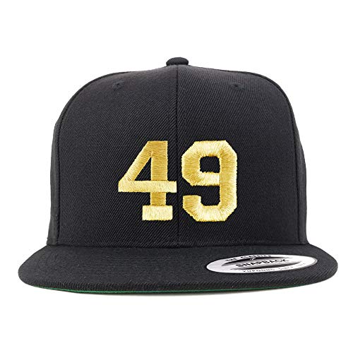 Trendy Apparel Shop Number 49 Gold Thread Flat Bill Snapback Baseball Cap