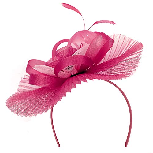 Trendy Apparel Shop Two Tone Loop Flower Pleated Horsehair Feather Fascinator