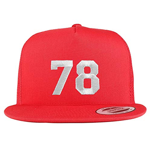 Trendy Apparel Shop Number 78 White Thread Embroidered Flat Bill 5 Panel Trucker Cap