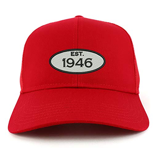 Trendy Apparel Shop Established 1946 Embroidered 75th Birthday High Profile High Profile Trucker Mesh Cap