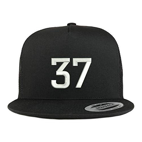 Trendy Apparel Shop Number 37 Embroidered 5 Panel Flatbill Trucker Mesh Cap