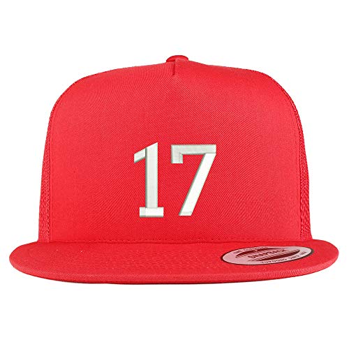 Trendy Apparel Shop Number 17 Embroidered 5 Panel Flatbill Trucker Mesh Cap