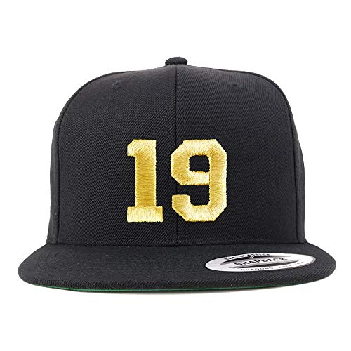 Trendy Apparel Shop Number 19 Gold Thread Flat Bill Snapback Baseball Cap