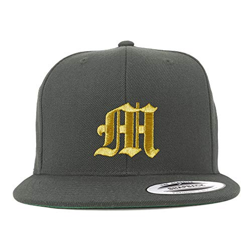 Trendy Apparel Shop Old English Gold M Embroidered Snapback Flatbill Baseball Cap