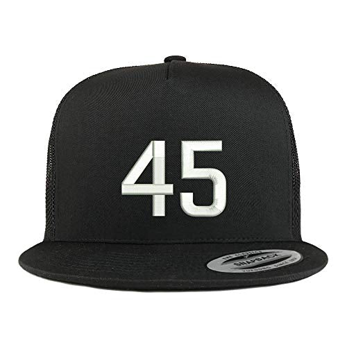 Trendy Apparel Shop Number 45 Embroidered 5 Panel Flatbill Trucker Mesh Cap