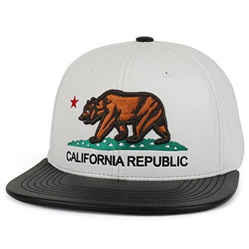 Trendy Apparel Shop California Republic Bear Emblem Embroidered PU Leather Cap