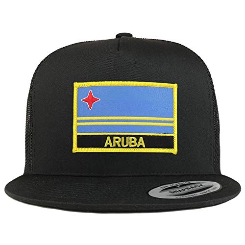 Trendy Apparel Shop Flexfit XXL Aruba Flag 5 Panel Flatbill Trucker Mesh Snapback Cap