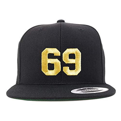 Trendy Apparel Shop Number 69 Gold Thread Flat Bill Snapback Baseball Cap