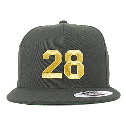 Trendy Apparel Shop Number 28 Gold Thread Flat Bill Snapback Baseball Cap