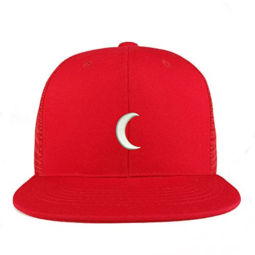 Trendy Apparel Shop Crescent Moon Embroidered Cotton Flat Bill Mesh Back Trucker Cap