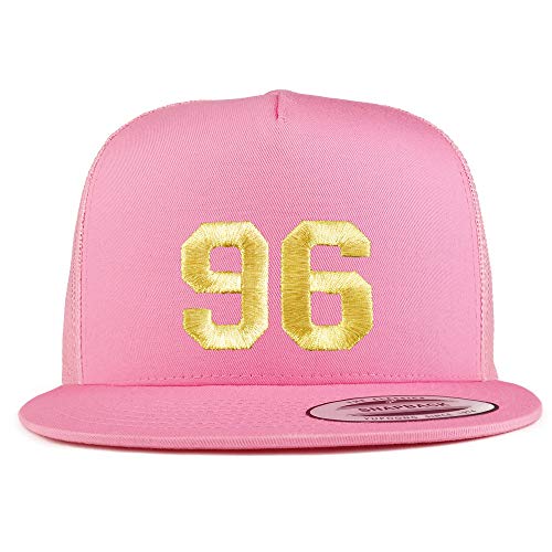 Trendy Apparel Shop Number 96 Gold Thread Embroidered Flat Bill 5 Panel Trucker Cap