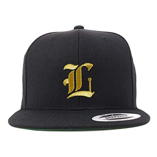 Trendy Apparel Shop Old English Gold L Embroidered Snapback Flatbill Baseball Cap