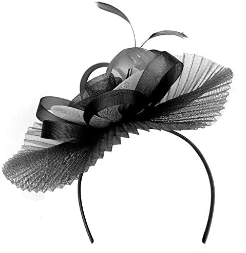 Trendy Apparel Shop Two Tone Loop Flower Pleated Horsehair Feather Fascinator