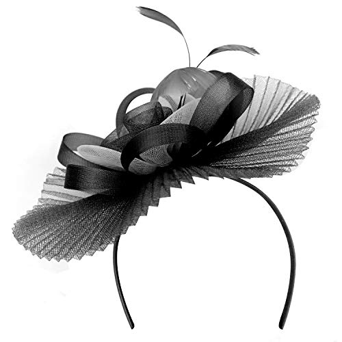 Trendy Apparel Shop Two Tone Loop Flower Pleated Horsehair Feather Fascinator