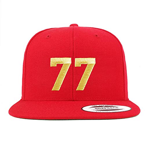 Trendy Apparel Shop Number 77 Gold Thread Flat Bill Snapback Baseball Cap