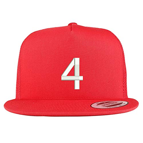 Trendy Apparel Shop Number 4 Embroidered 5 Panel Flatbill Trucker Mesh Cap