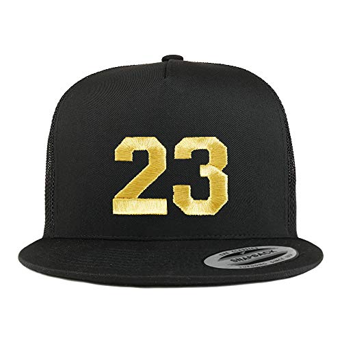 Trendy Apparel Shop Number 23 Gold Thread Embroidered Flat Bill 5 Panel Trucker Cap