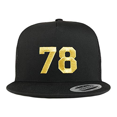 Trendy Apparel Shop Number 78 Gold Thread Embroidered Flat Bill 5 Panel Trucker Cap