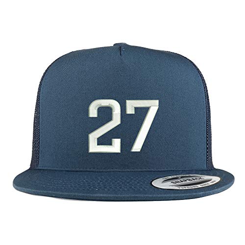 Trendy Apparel Shop Number 27 Embroidered 5 Panel Flatbill Trucker Mesh Cap