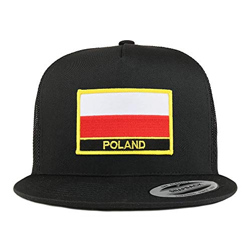 Trendy Apparel Shop Poland Flag 5 Panel Flatbill Trucker Mesh Snapback Cap