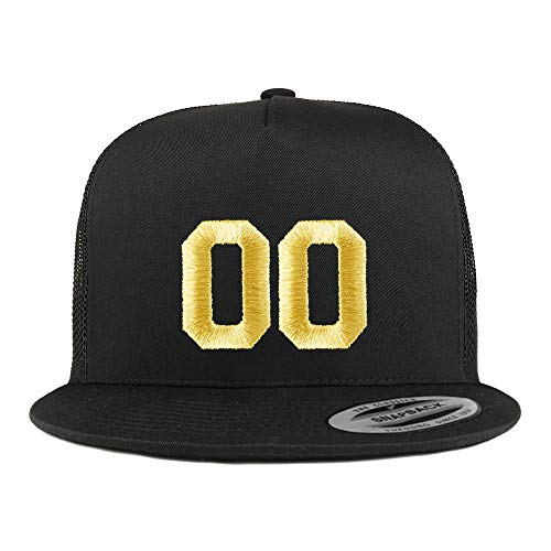 Trendy Apparel Shop Number 00 Gold Thread Embroidered Flat Bill 5 Panel Trucker Cap