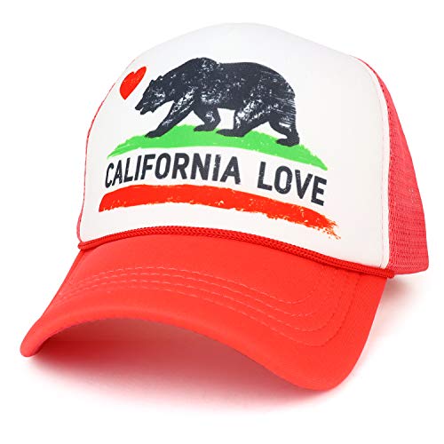 Trendy Apparel Shop California Love Bear Flag Printed Foam Mesh Trucker Cap