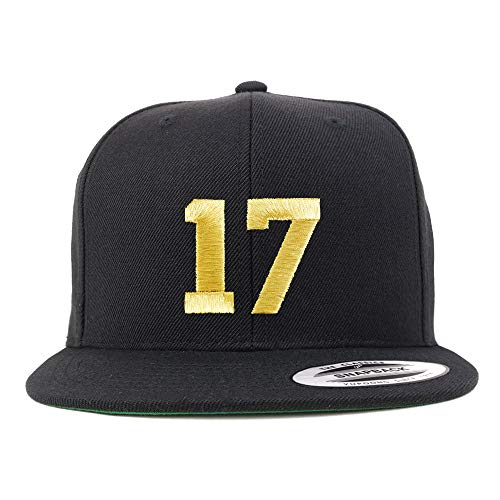 Trendy Apparel Shop Number 17 Gold Thread Flat Bill Snapback Baseball Cap