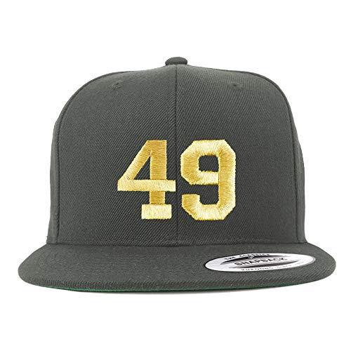 Trendy Apparel Shop Number 49 Gold Thread Flat Bill Snapback Baseball Cap