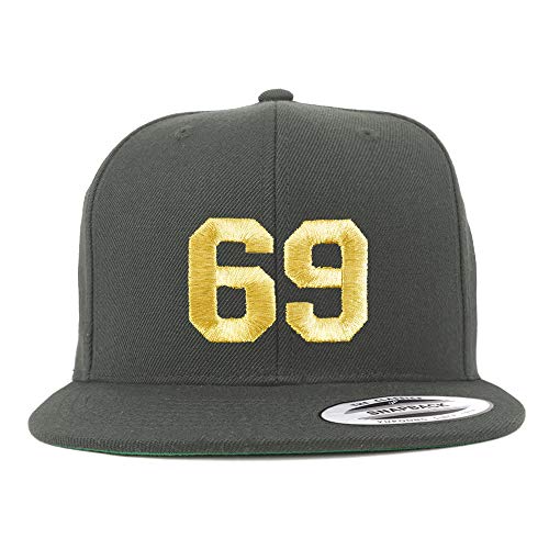 Trendy Apparel Shop Number 69 Gold Thread Flat Bill Snapback Baseball Cap