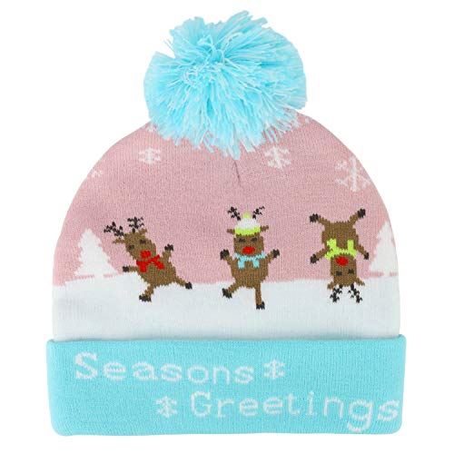 Trendy Apparel Shop Youth Size Kid's Ugly Christmas Theme Pom Winter Cuff Beanie