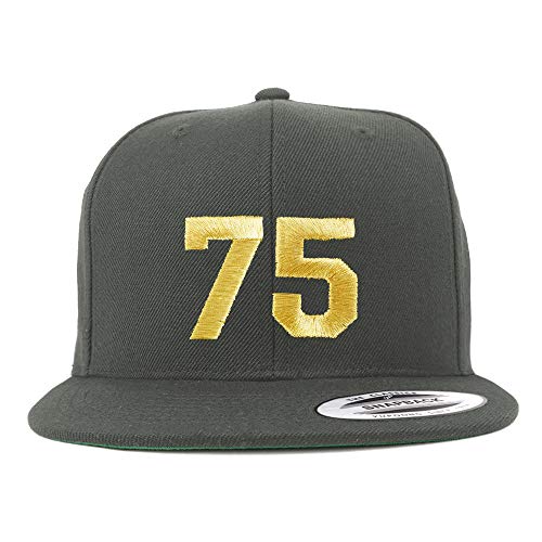 Trendy Apparel Shop Number 75 Gold Thread Flat Bill Snapback Baseball Cap