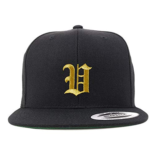 Trendy Apparel Shop Old English Gold V Embroidered Snapback Flatbill Baseball Cap