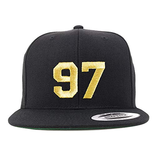 Trendy Apparel Shop Number 97 Gold Thread Flat Bill Snapback Baseball Cap