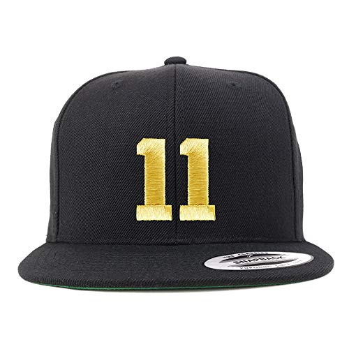 Trendy Apparel Shop Number 11 Gold Thread Flat Bill Snapback Baseball Cap