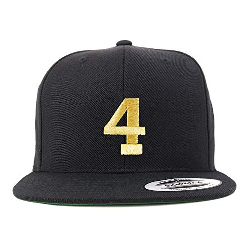 Trendy Apparel Shop Number 4 Gold Thread Flat Bill Snapback Baseball Cap