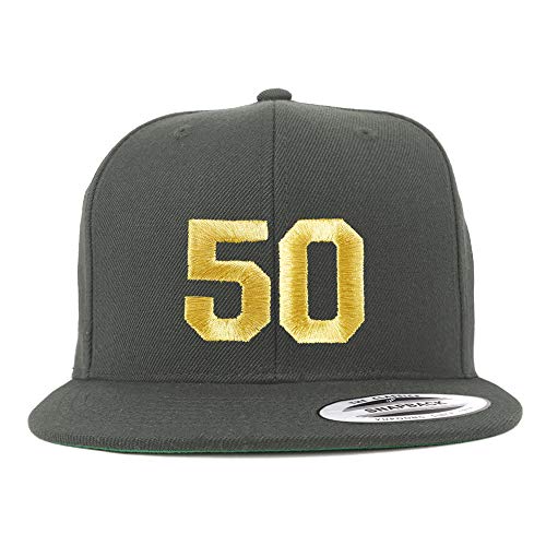 Trendy Apparel Shop Number 50 Gold Thread Flat Bill Snapback Baseball Cap