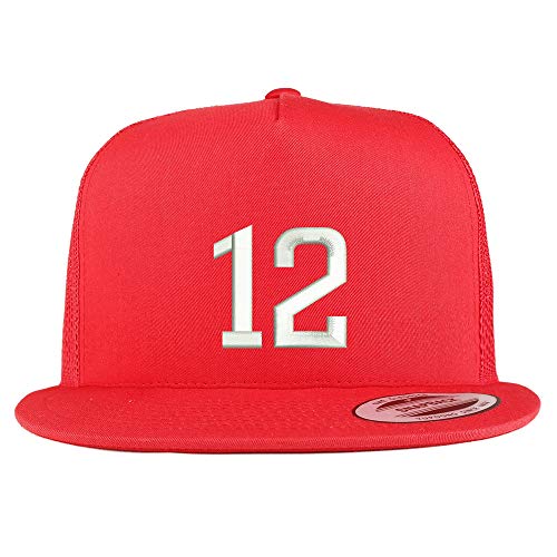 Trendy Apparel Shop Number 12 Embroidered 5 Panel Flatbill Trucker Mesh Cap