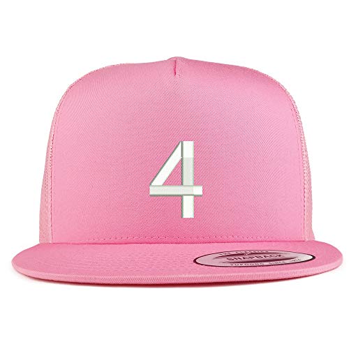 Trendy Apparel Shop Number 4 Embroidered 5 Panel Flatbill Trucker Mesh Cap