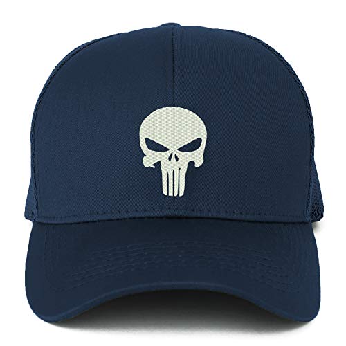 Trendy Apparel Shop XXL Punisher Skull Embroidered Structured Trucker Mesh Cap