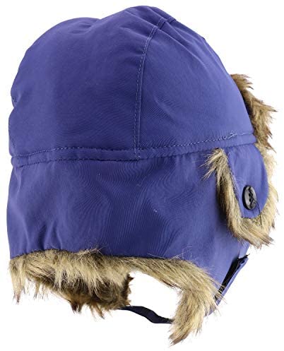 Trendy Apparel Shop Youth Size Boy's Nylon Faux Fur Trimmed Trooper Hat - Navy