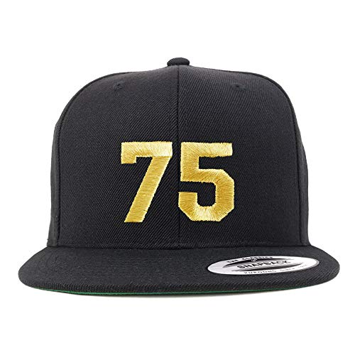 Trendy Apparel Shop Number 75 Gold Thread Flat Bill Snapback Baseball Cap