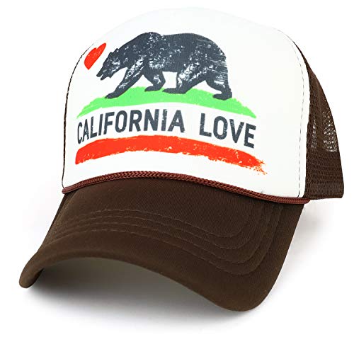 Trendy Apparel Shop California Love Bear Flag Printed Foam Mesh Trucker Cap