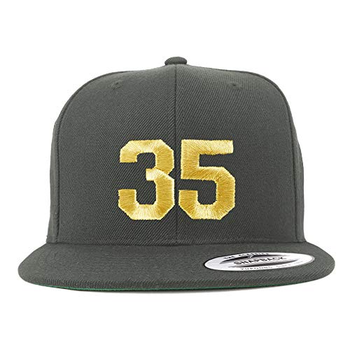 Trendy Apparel Shop Number 35 Gold Thread Flat Bill Snapback Baseball Cap