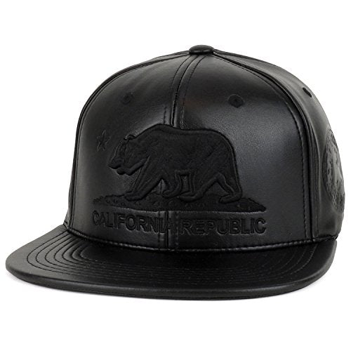 Trendy Apparel Shop California Republic Bear Emblem Embroidered PU Leather Cap