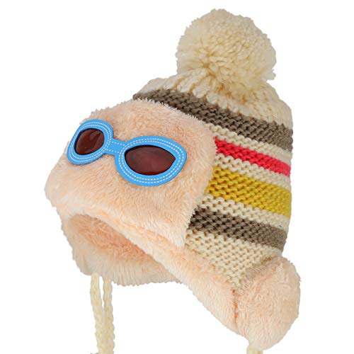 Trendy Apparel Shop Kid's Goggle Soft Fur Trimming Pom Knit Beanie Hat