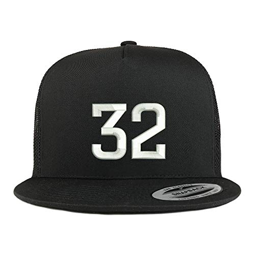 Trendy Apparel Shop Number 32 Embroidered 5 Panel Flatbill Trucker Mesh Cap